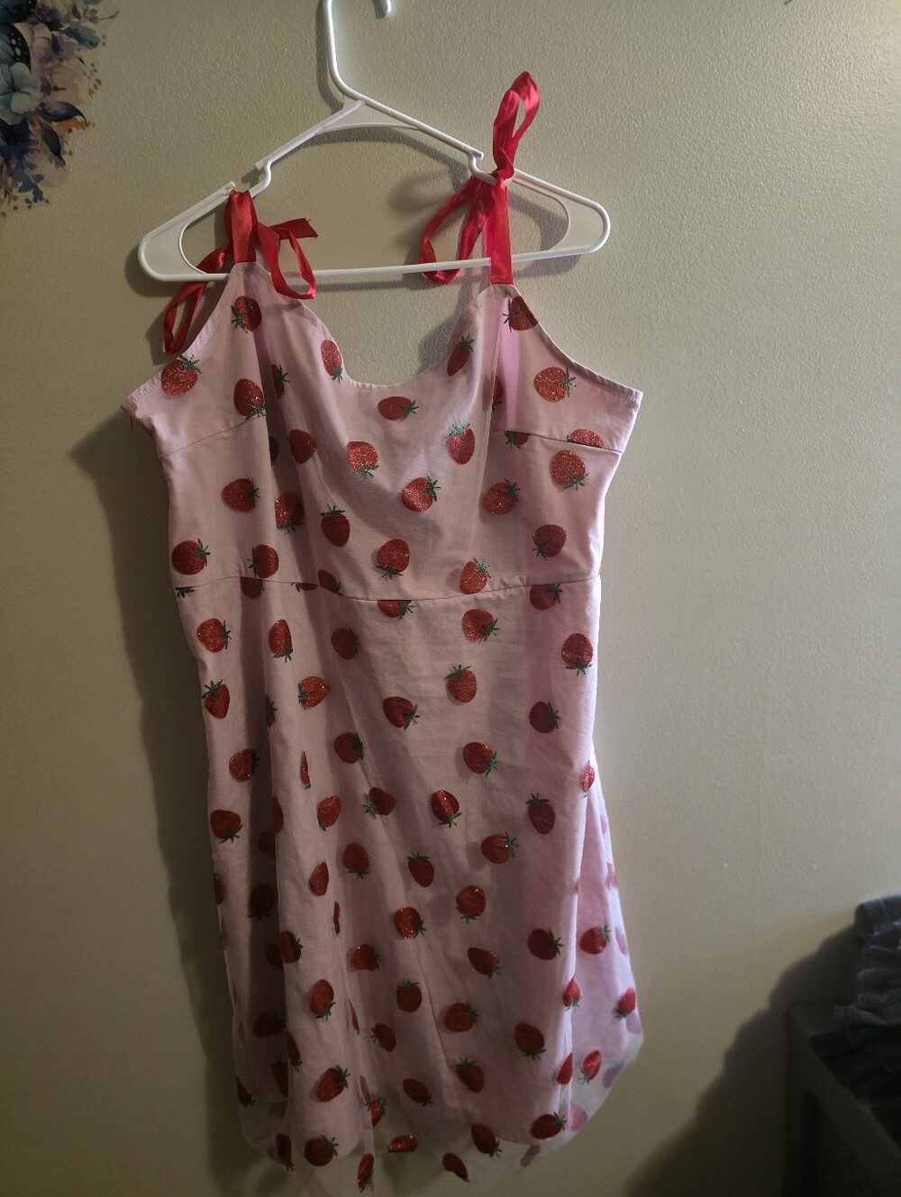 SHEIN Pink Strawberry-Print Tie-Strap Casual Dress